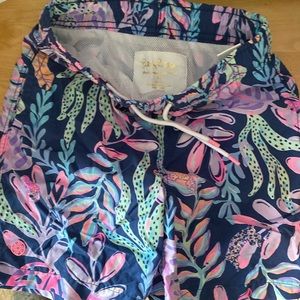 Lilly Pulitzer Kids Swim Trunks - Navy and Pink Tropical